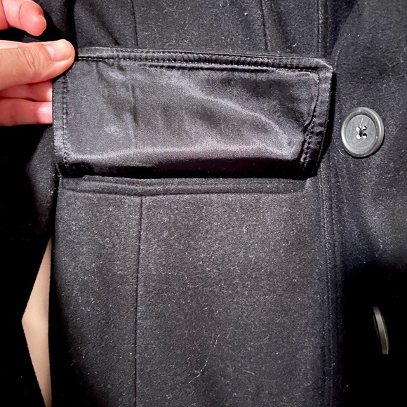 Banana Republic Black Wool Long Coat Satin Lining - Picture 6 of 6